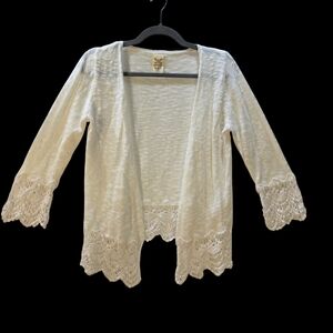Faded Glory Cream Cardigan Lace Trim Size M (8-10)